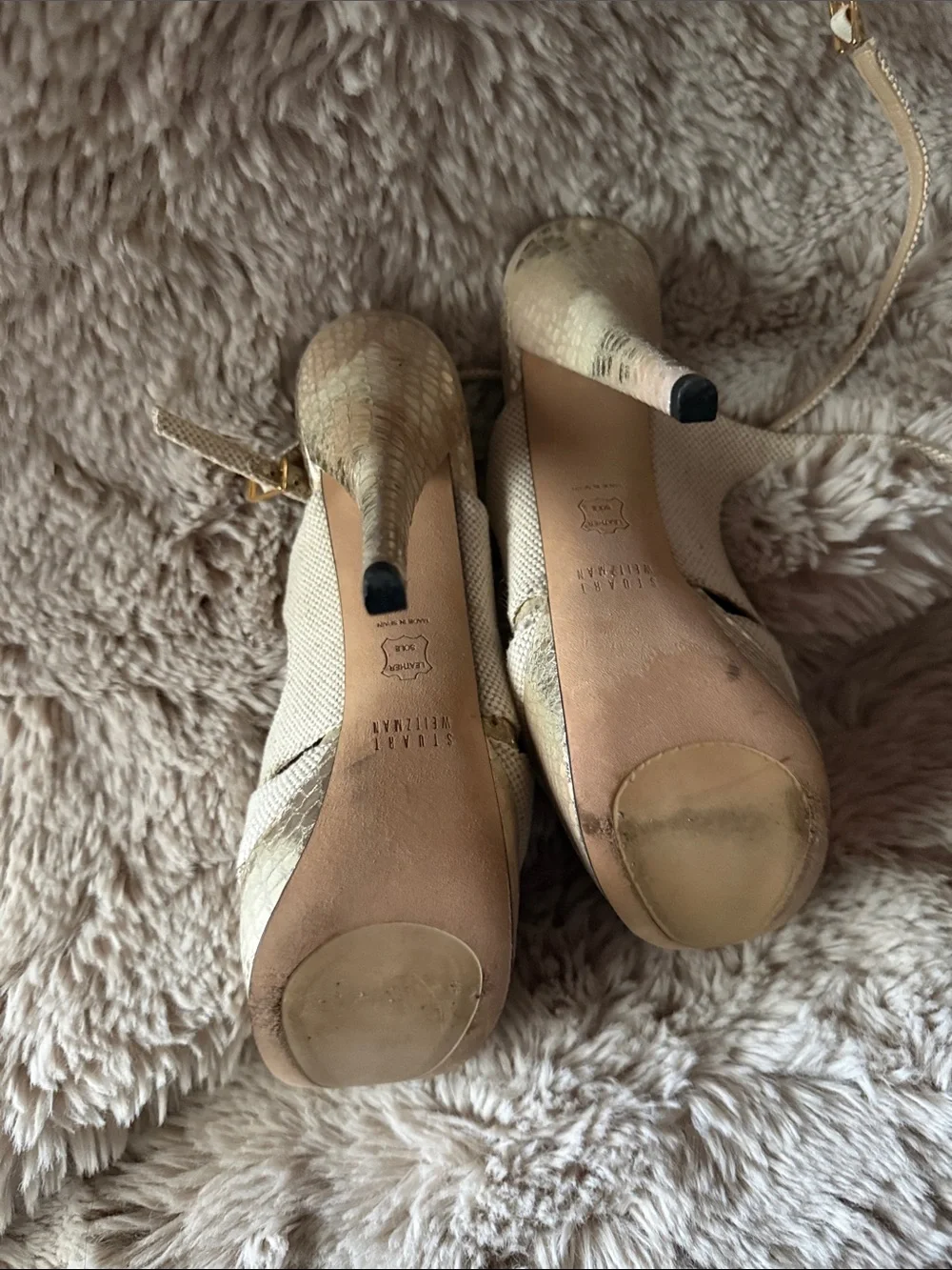 Stuart Weitzman Beige Woven Peep-Toe Platform Sandals